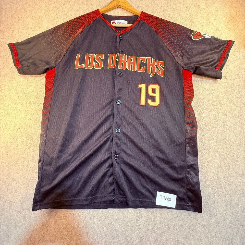 Pepsi Arizona Diamondbacks Los D-Backs #19 Baseball Jersey Black Red Mens XL